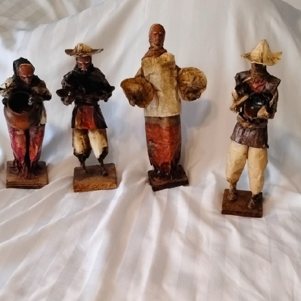 The Village People Vintage Handcrafted Paper Mache Figurines, Lot Of 4